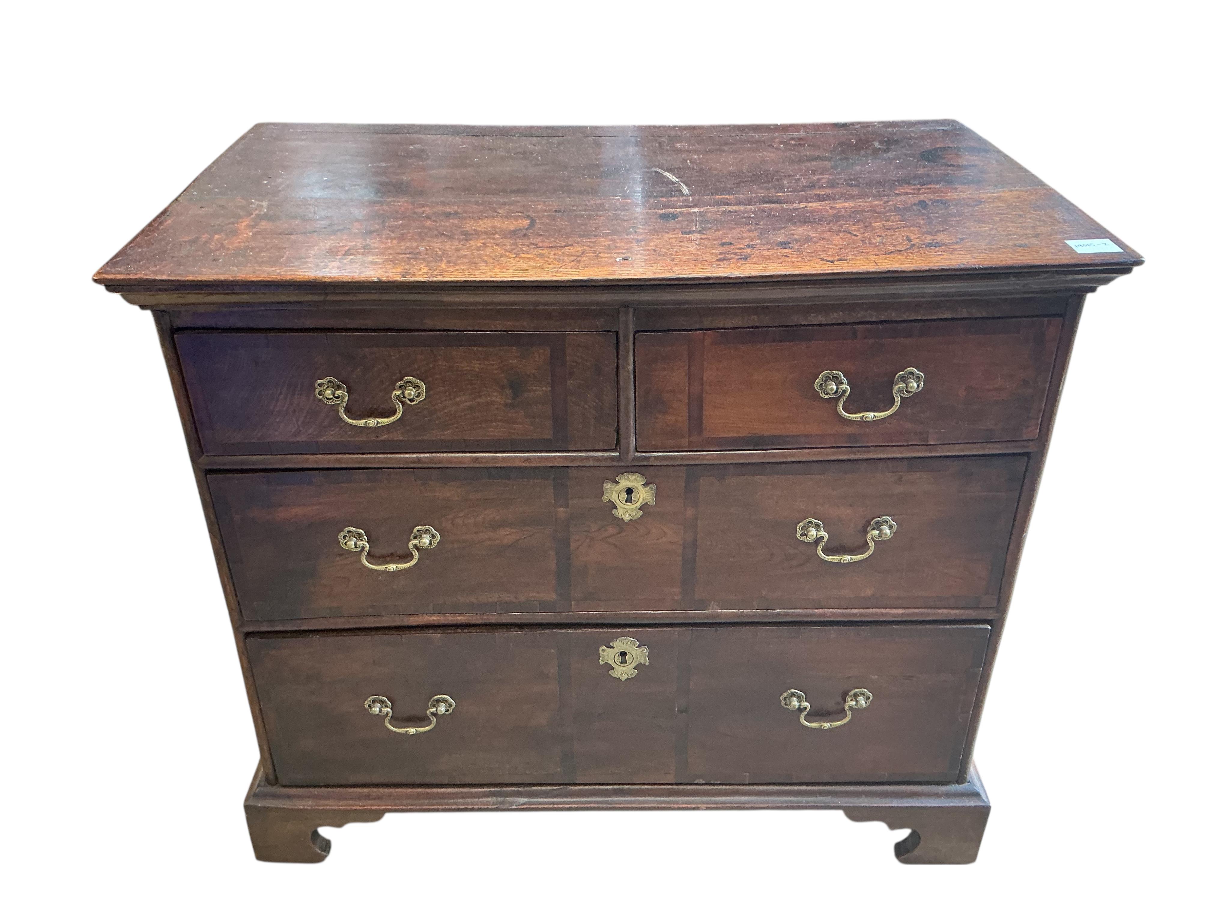 A small George III banded oak chest of four drawers, width 90cm, depth 53cm, height 78cm